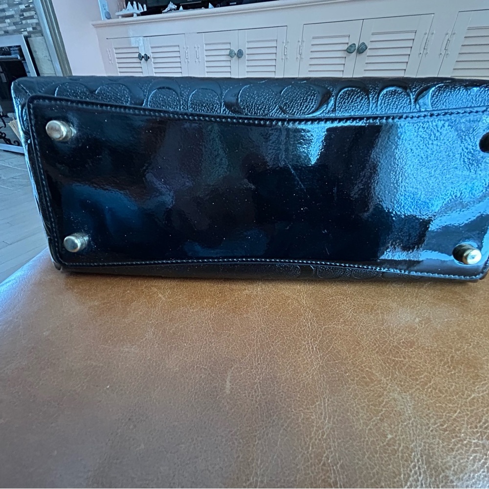 Coach Black Embossed Leather Satchel 12” x 9” x 5” approximately - Picture 7 of 13